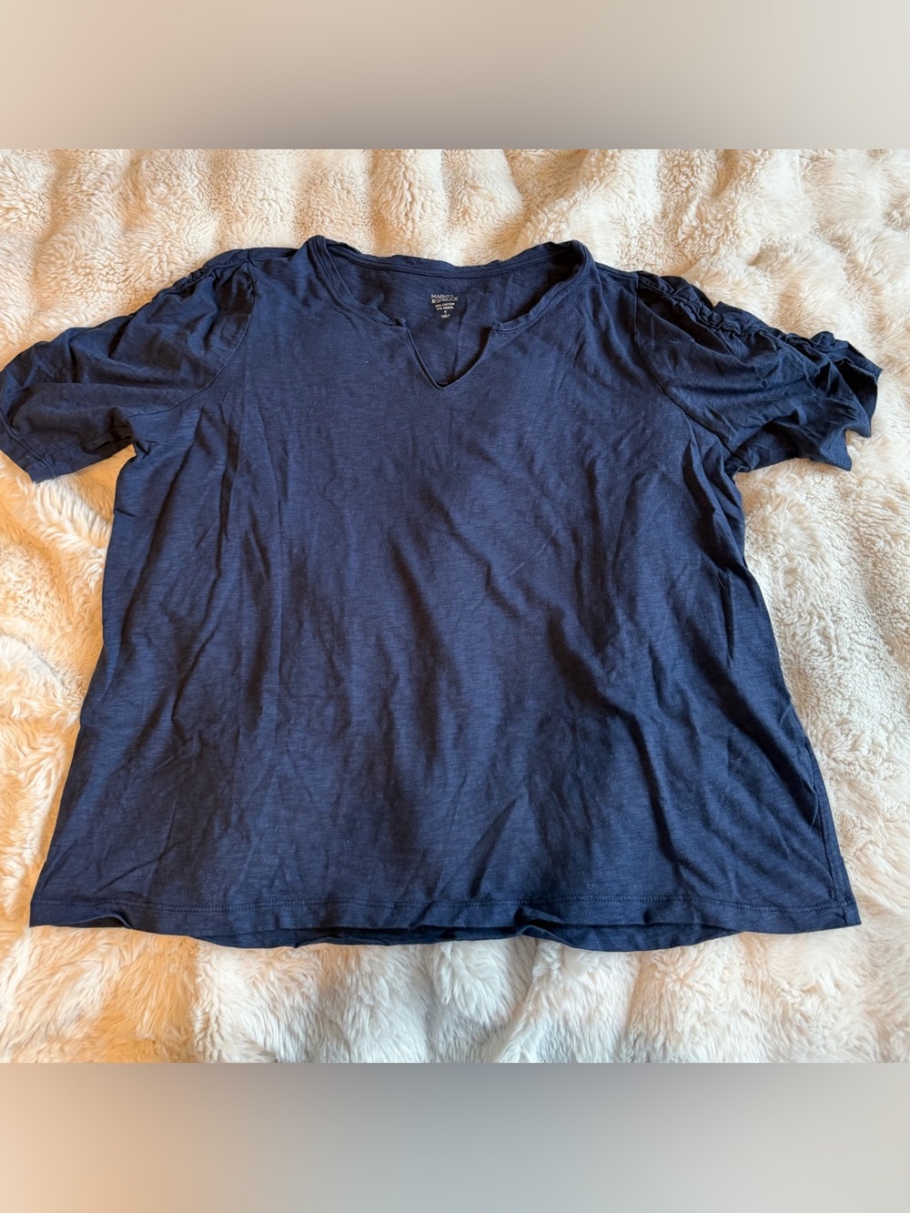 Market & Spruce Navy Ruched Sleeve Split Neck Top 2X Stitch Fix